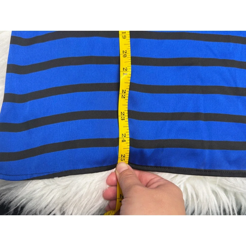 Michael Michael Kors Blue Black Stripe Blouse Medium Short Sleeve Colorblock Top